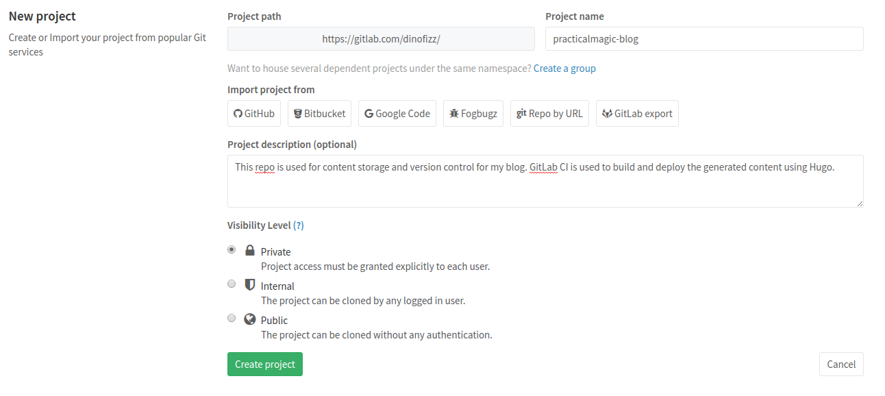 GitLab create project